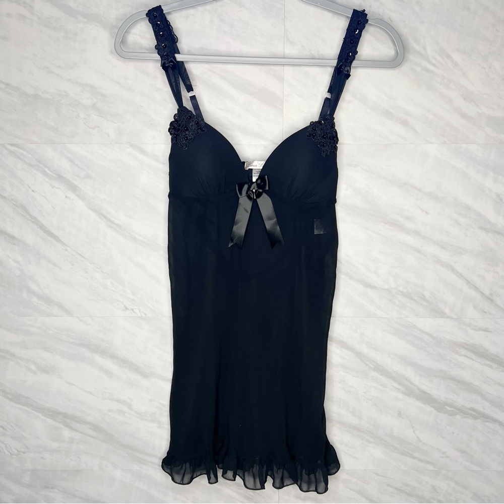 Linea Donetella 2 Piece Beaded Black Lingerie Set Small